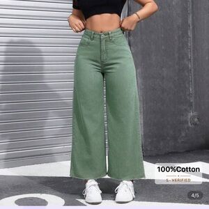 SHEIN Green Wide-Leg Jeans